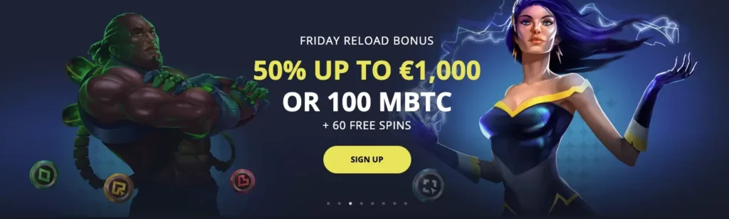 Reload Bonus 50% up to 1,000 EUR/1,000 USD + 60 free spins Goldenstar Casino