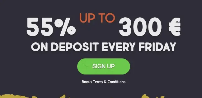 Friday reload bonus 55% up to 300€ free spins on Gunsbet Casino