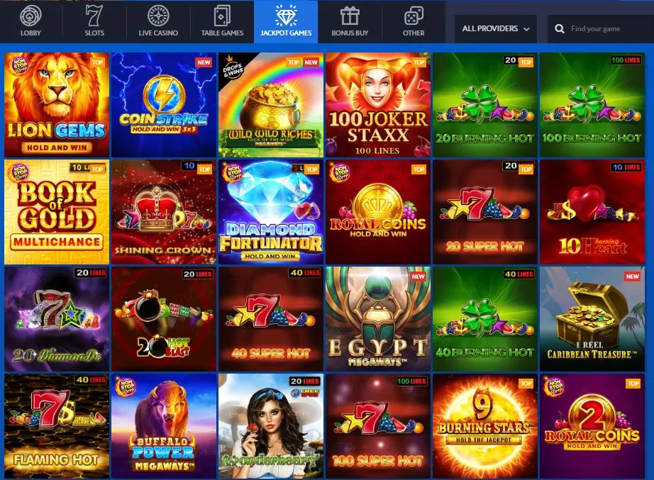 Jackpot games on Euslot Casino