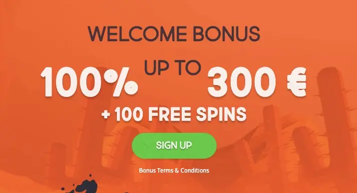 Welcome bonus 100% up to 300€ + 100 free spins on Gunsbet Casino