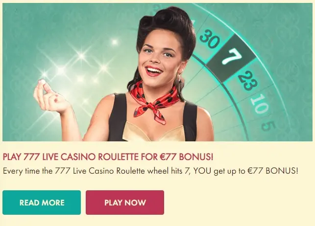 احصل على مكافأة 77 يورو عند رقم 7 في لعبة روليت مباشر في casino 777