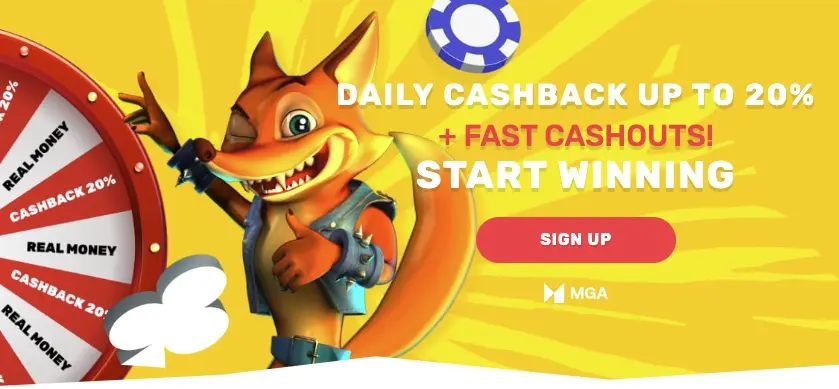Cashback bonus up to 20% on Crazy Fox Casino