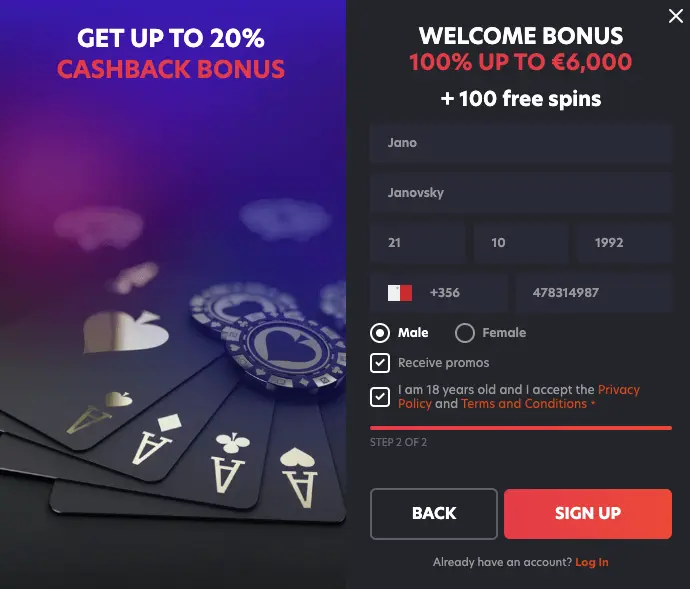 1Red Casino personal details form is the last step in the process 1Red Casino registration