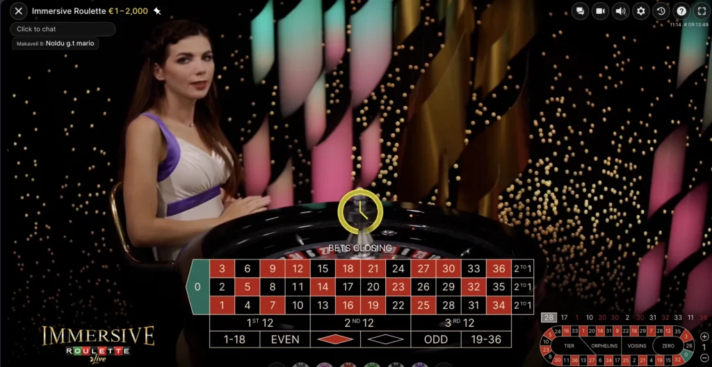 Immersive roulette experience on Evolution Gaming Immersive Roulette table with a real dealer.