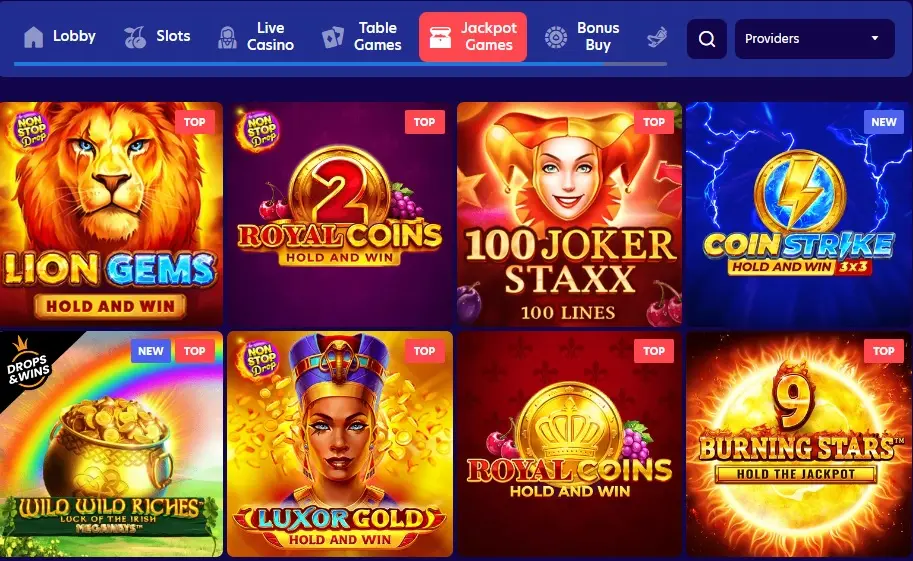 Jackpot games on Evospin casino