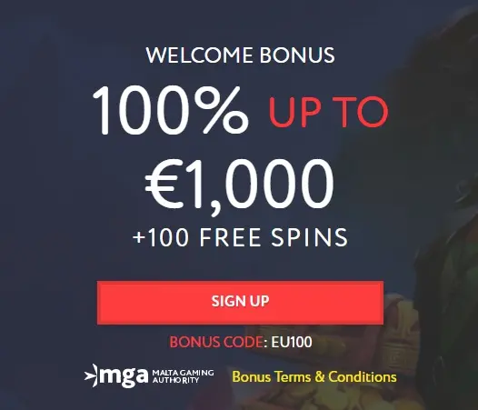 Welcome Bonus 100% up to 1,000 EUR/1,000 USD + 100 Free Spins on Euslot Casino
