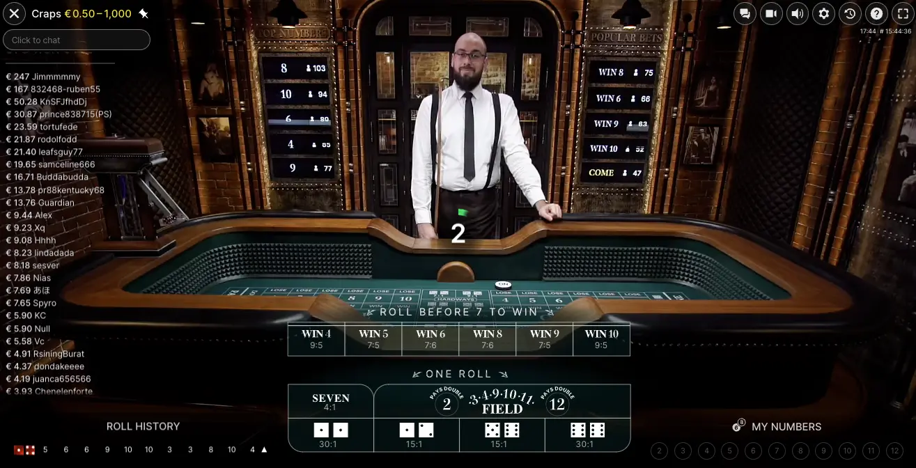 LIVE Craps with real dealer from Evolution Gaming casino provider.