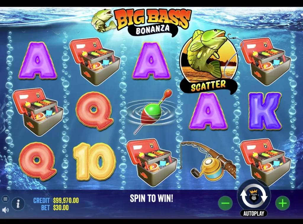 Big Bass Bonanza online slot machine and the game overview.