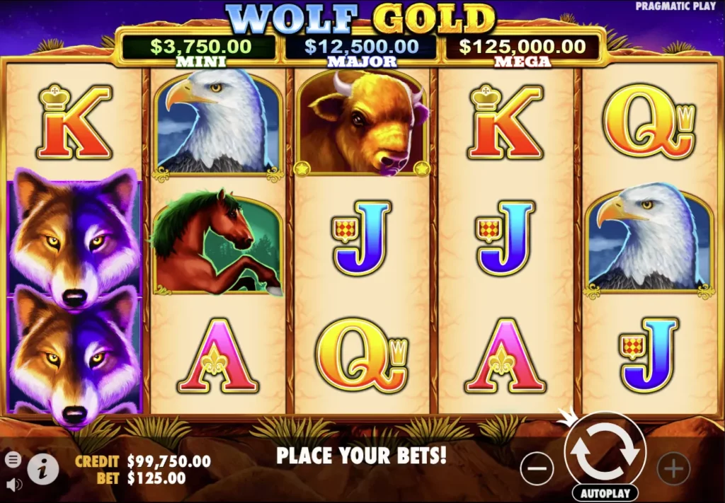 Wolf Gold online slot machine and the game overview.