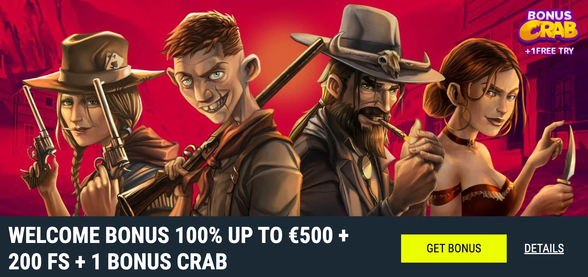 Rabon Casino Welcome bonus 100% up to 500 EUR + 200 Free spins + 1 Bonus Crab. 