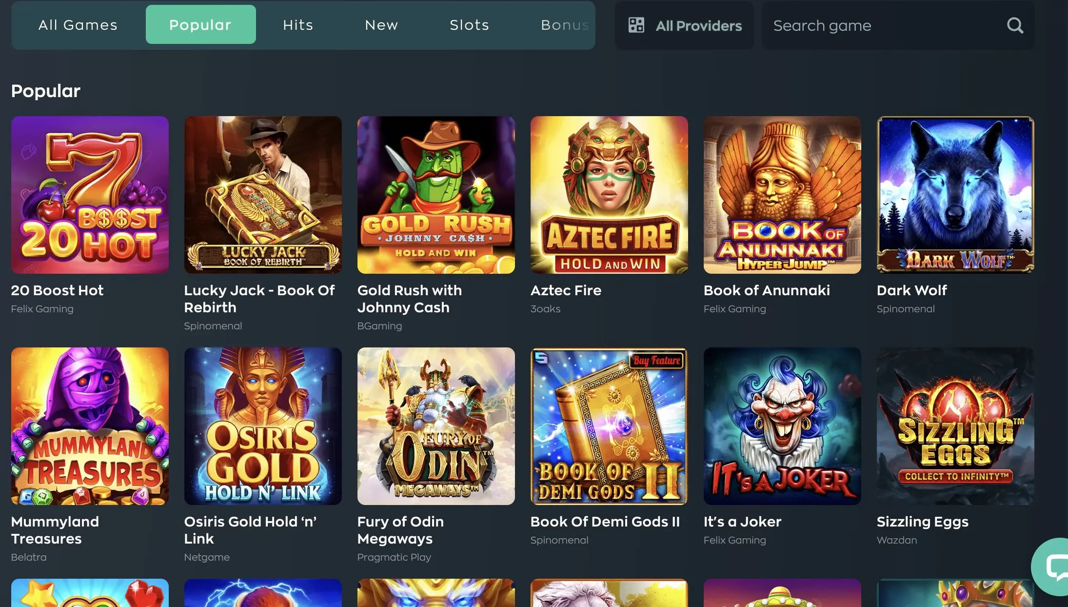 Vave Casino Game Selection.