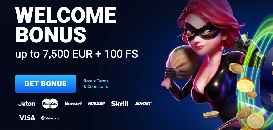 Welcome Bonus: 100% up to 7,500 EUR or 0.225 BTC + 100 Free Spins