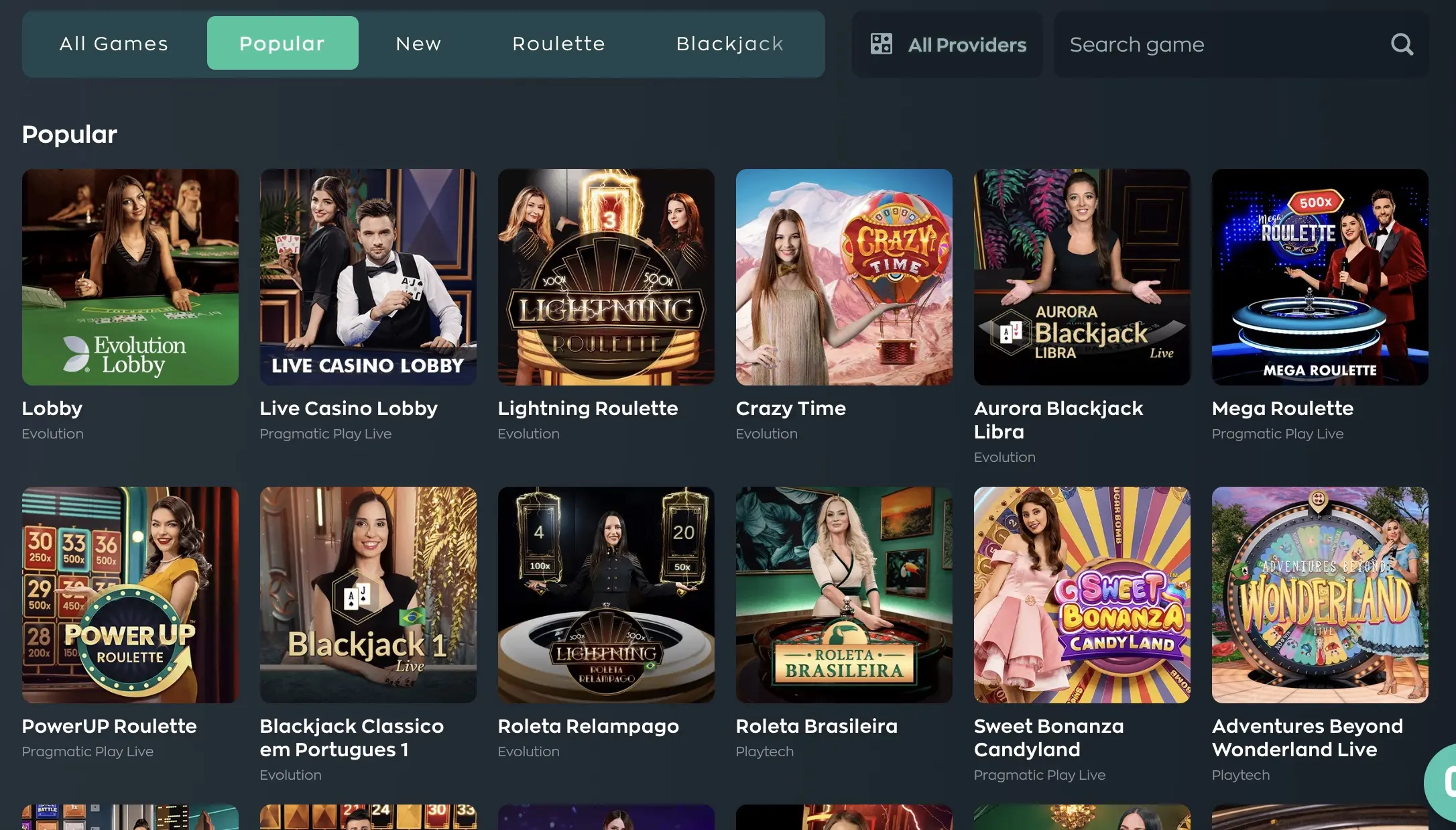 LIVE casino games at Vave.