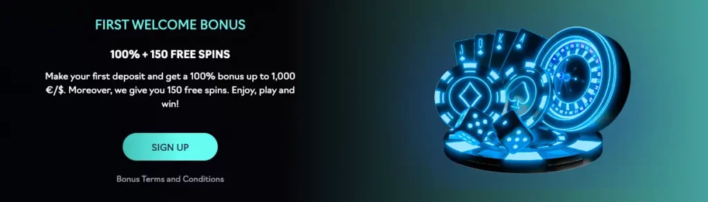 Casino Oshi.io First Welcome Bonus 100% Bonus up to 1,000 €/$ + 150 Free Spins.