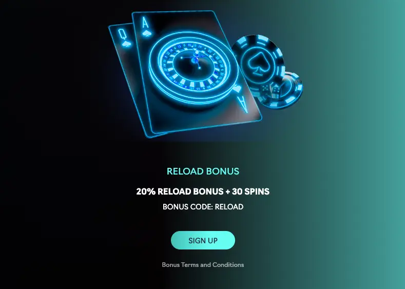 Reload Bonus 20% up to 100 €/$ + 30 Free Spins Oshi Casino.