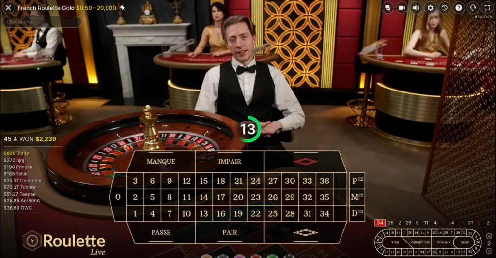 لعبة القمار روليت الفرنسية من Evolution Gaming.