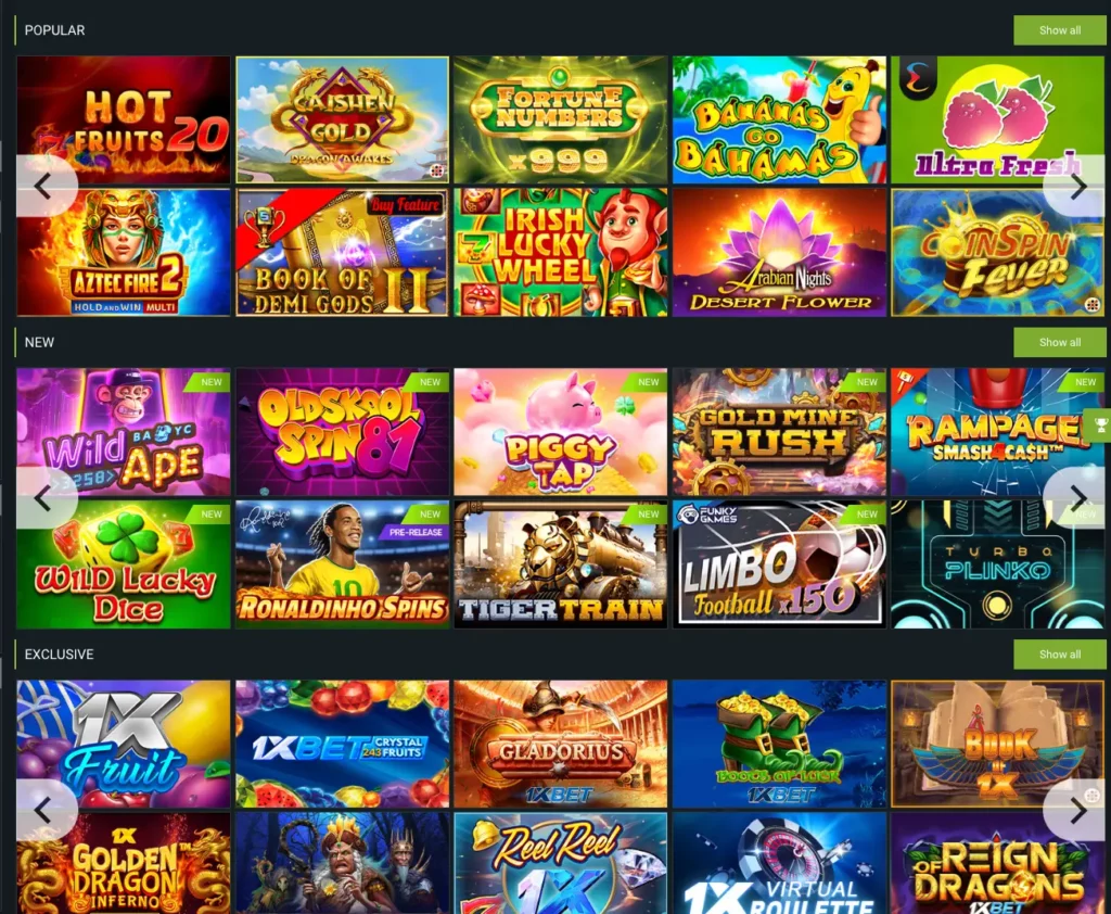 Juegos populares en 1xbet